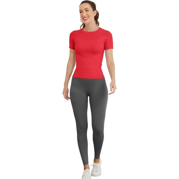 Women's Seamless Short Sleeve Workout Top Nylon Spandex Yoga Running Cool - Picture 5 of 6